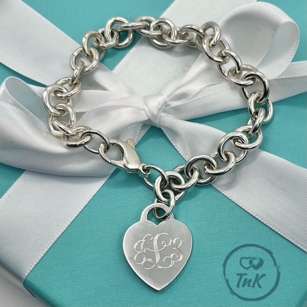 Tiffany & Co. Heart Tag Charm Initials “JSL” - Bracelet 8" Sterling Silver Round - Picture 2 of 16
